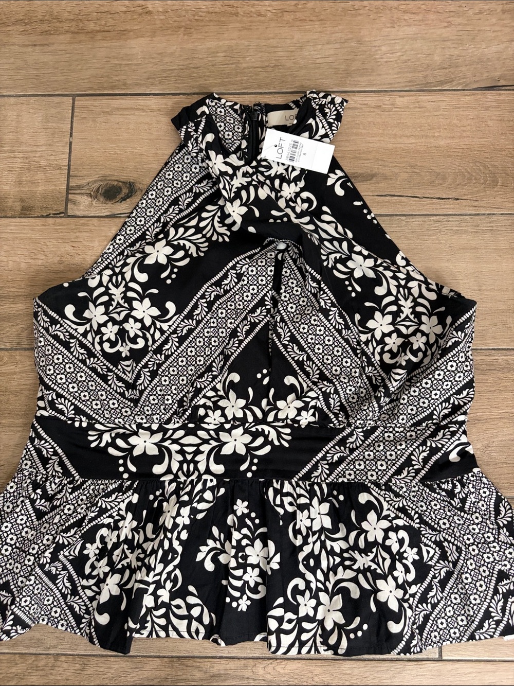 LOFT Black and White One-Shoulder Floral Dress